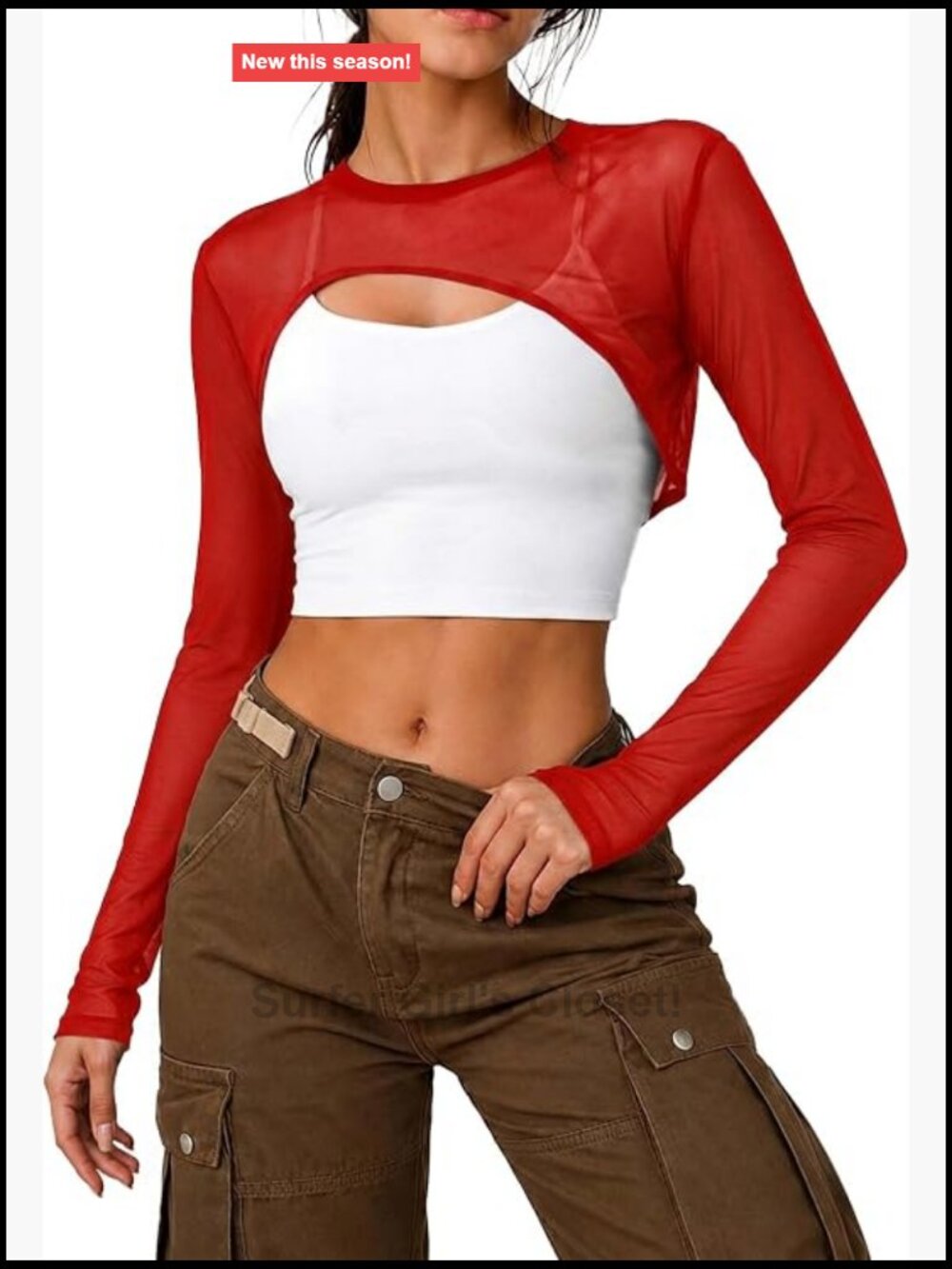 Sheer Mesh Shrug Long Sleeve Crop Top Asymmetrical Cutout